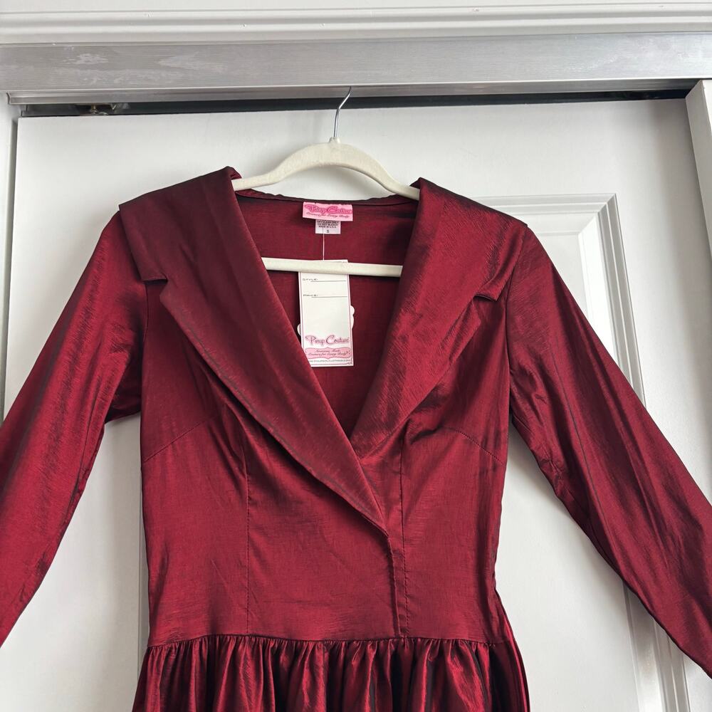 Pinup Couture Burgundy Portrait Collar Swing Dress NWT S Retro Rockabilly Wine - Picture 13 of 16